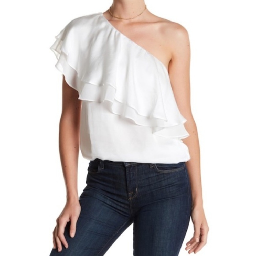 Willow & Clay Off One Shoulder Double Ruffle Top